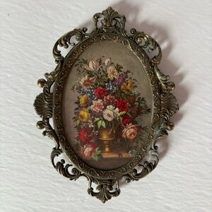 Vintage Ornate Floral Arrangement Oval Italy Wall Art